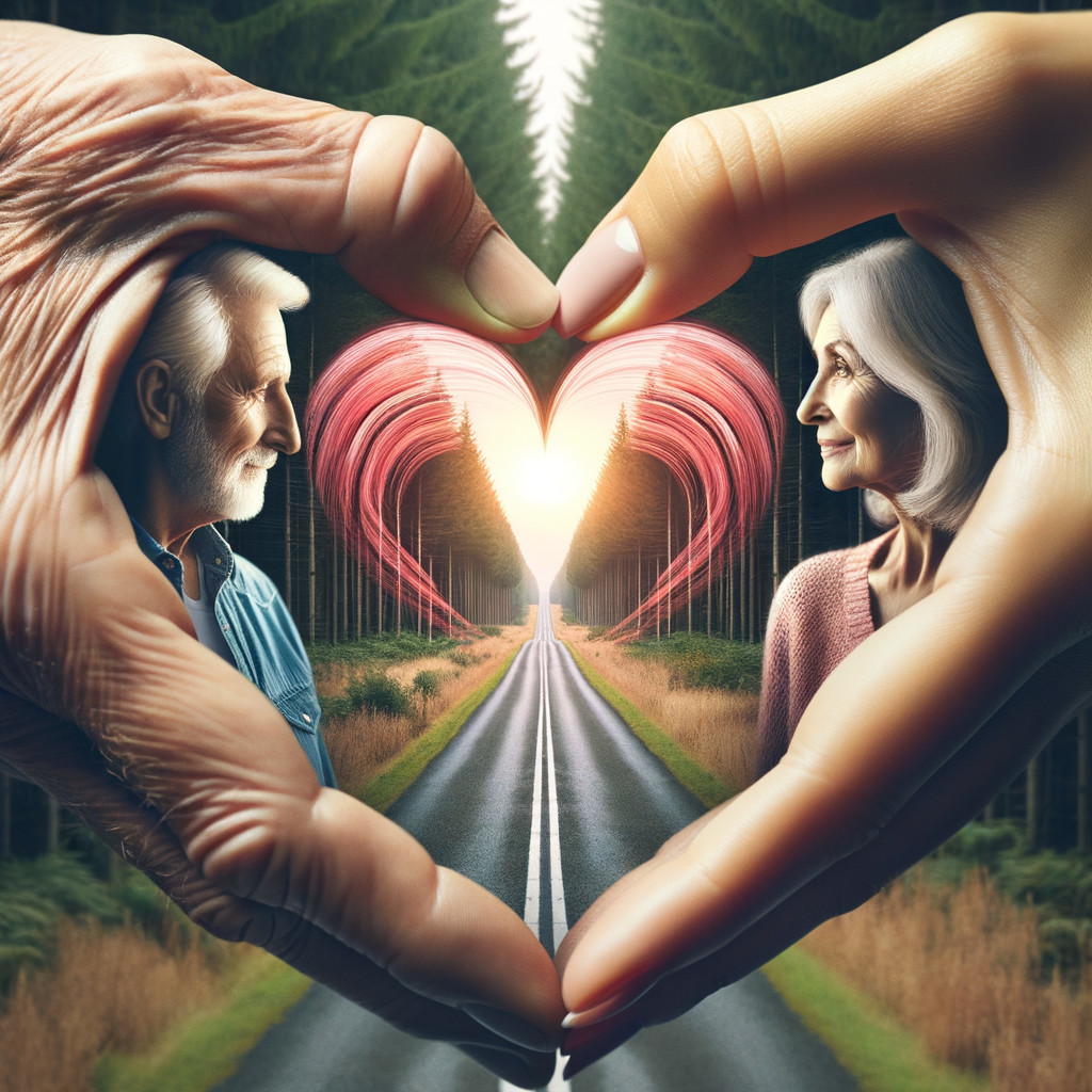 Elderly Couple Framed by Heart-Shaped Hands