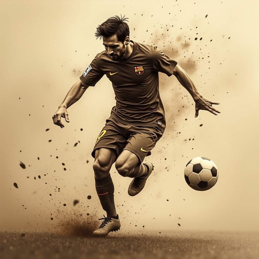 Soccer Player Kicking Ball in Barcelona Jersey