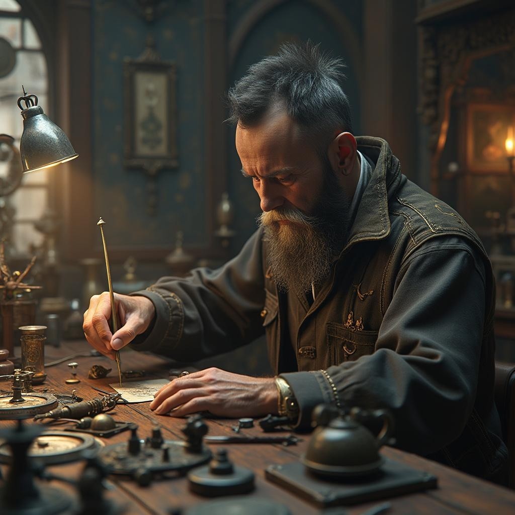 Artisan at Work in Vintage Workshop Setting