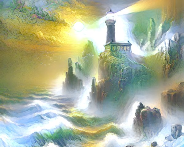 Majestic Lighthouse on Rugged Cliffs with Ocean Waves