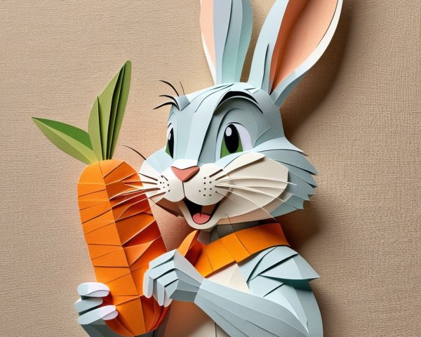 Colorful Paper Cutout Rabbit with Carrot Design