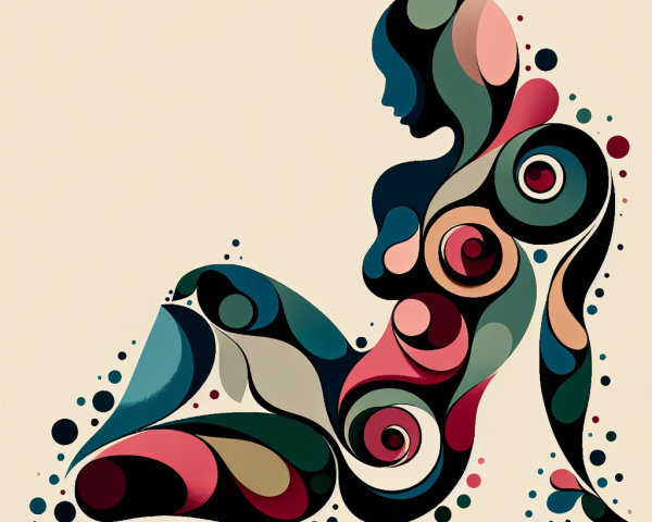 Stylized Silhouette of a Seated Figure in Colorful Design