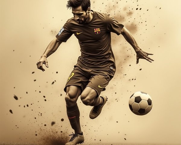 Soccer Player Kicking Ball in Barcelona Jersey