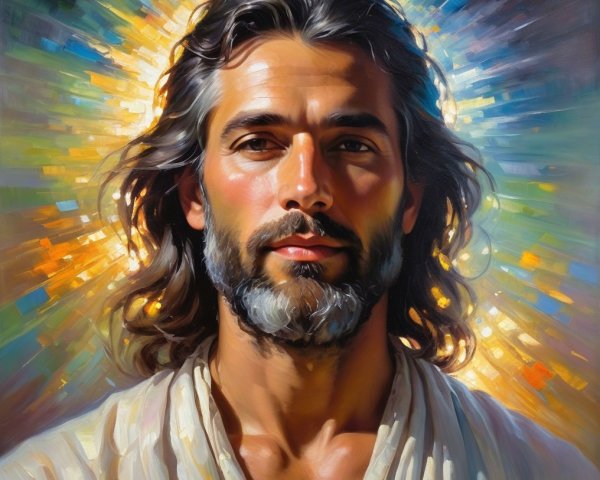 Serene Man with Flowing Hair and Vibrant Halo