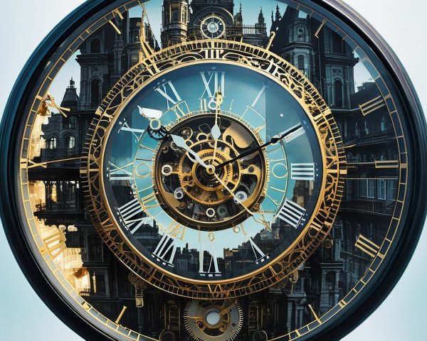 Intricate Clock Design with Architectural Background
