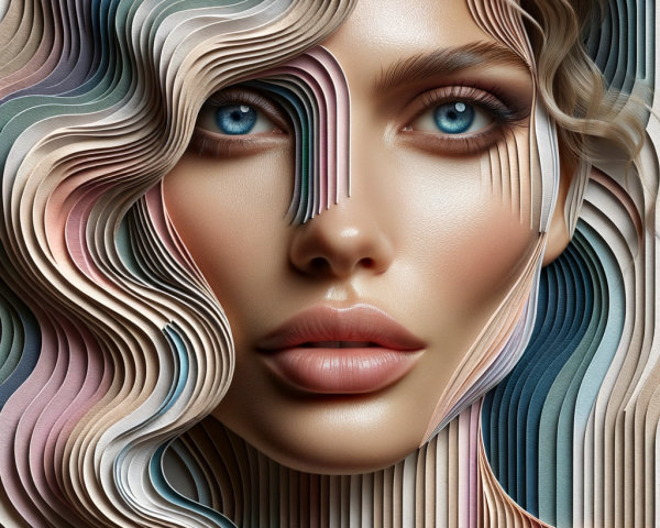 Abstract Portrait of a Woman with Blue Eyes and Hair