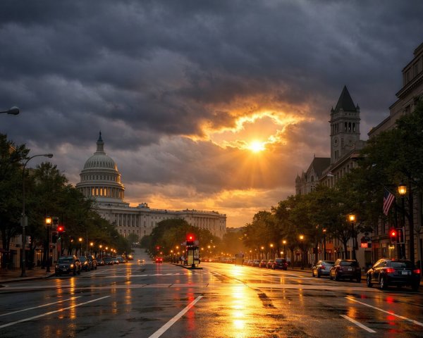 United States Capitol Building with Stormy Skies