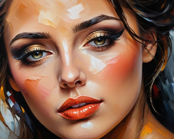 Portrait of a Young Woman with Green Eyes and Warm Tones