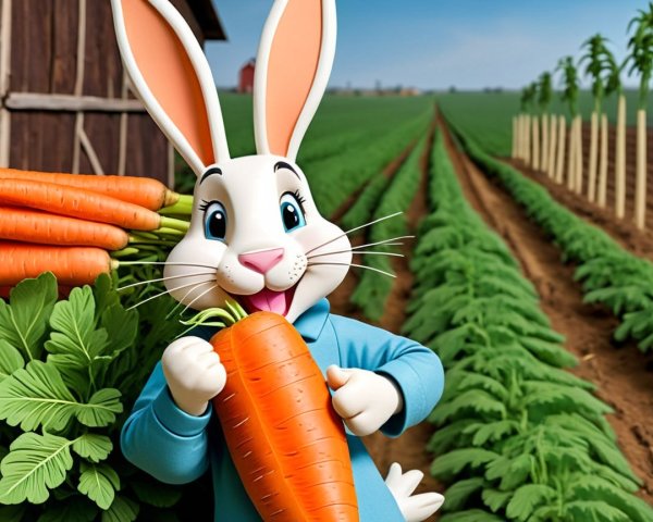 Cheerful rabbit on a vibrant vegetable farm scene