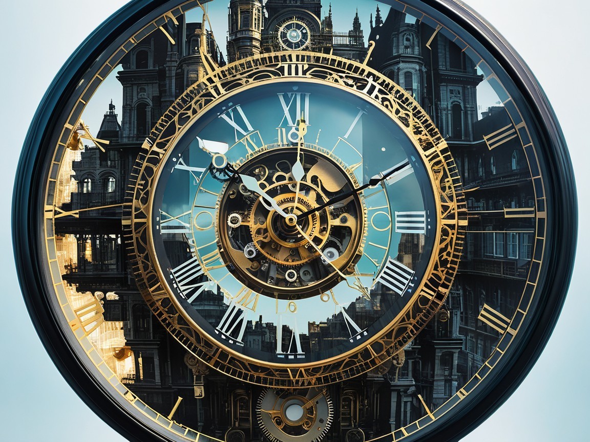 Intricate Clock Design with Architectural Background