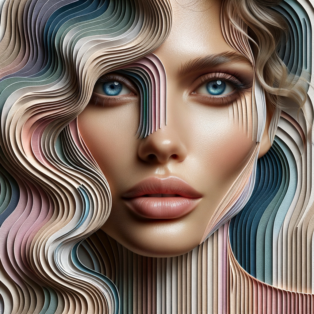 Abstract Portrait of a Woman with Blue Eyes and Hair
