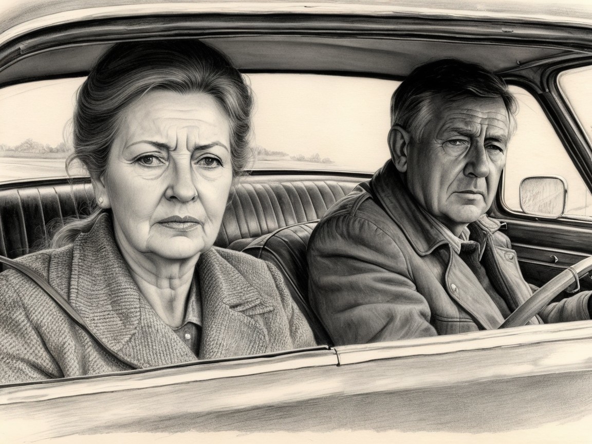 Somber Scene of a Middle-Aged Woman and Older Man