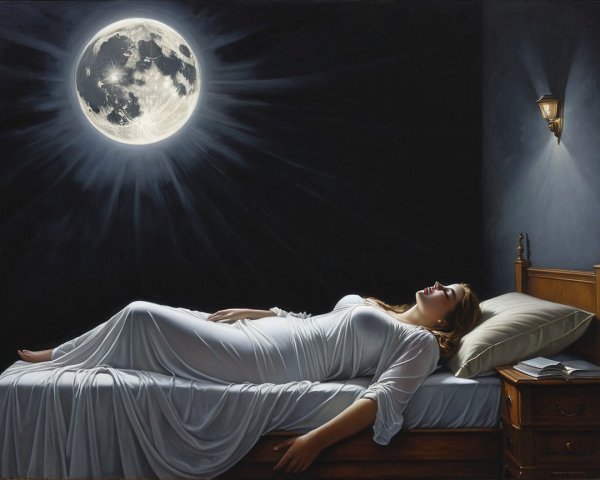 Serene Woman in White Gown Under Moonlight