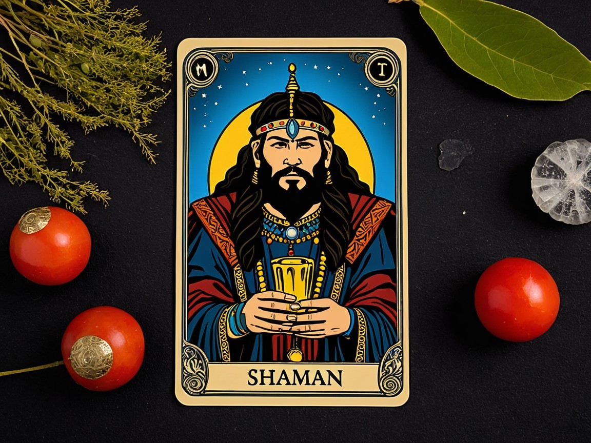 Tarot Card Depiction of a Regal Shaman Figure