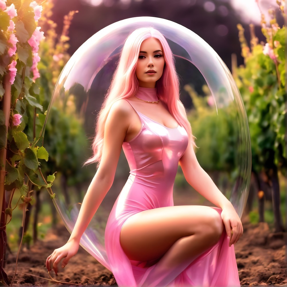 Vineyard Scene with Figure in Translucent Bubble