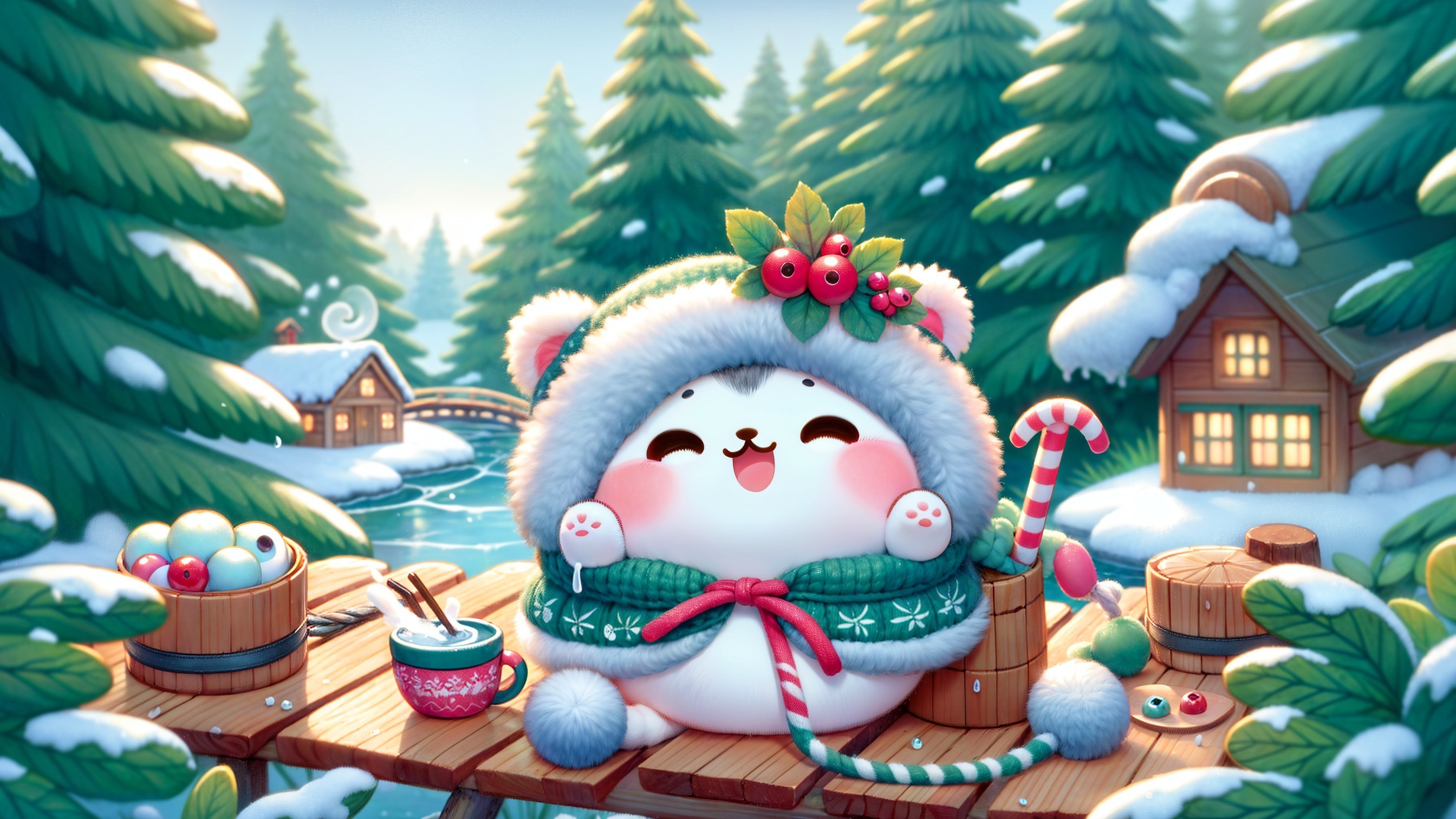 Chubby Bear Character in a Cozy Winter Scene