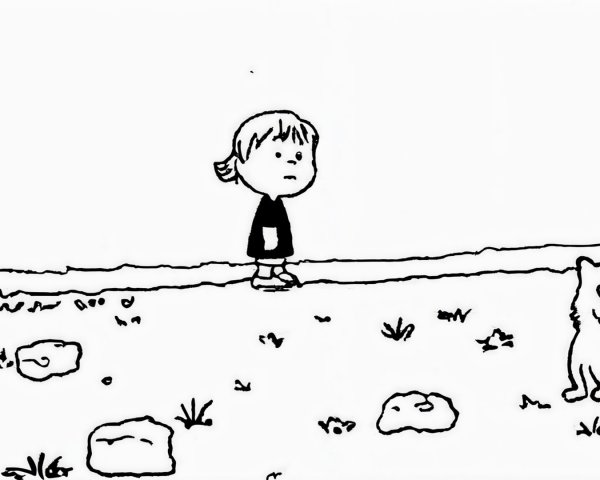 Young girl and dog in a black-and-white landscape