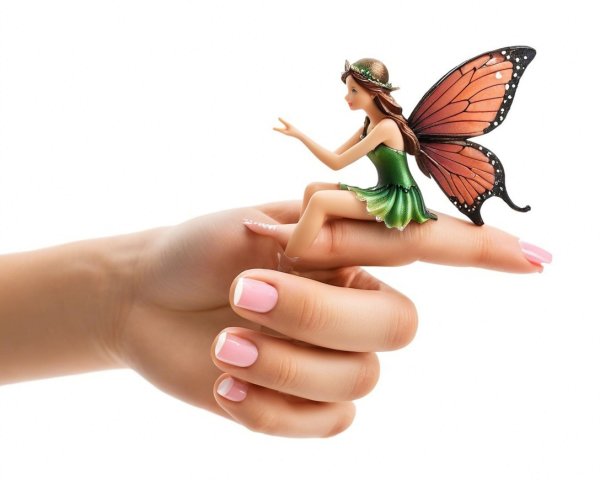 Whimsical Fairy Figurine on Fingertip with Butterfly Wings