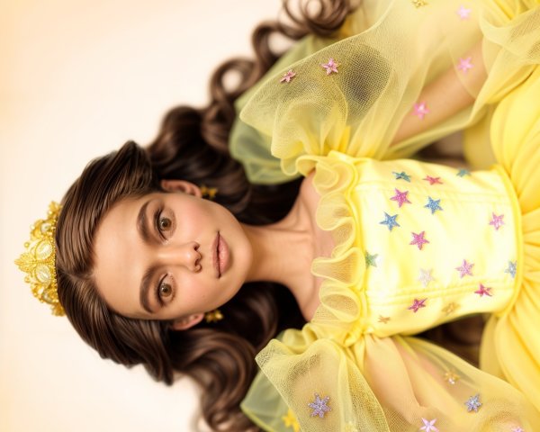 Charming Doll in Yellow Gown with Sparkling Crown