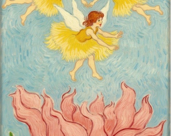 Whimsical Fairies Dancing Above a Blooming Flower