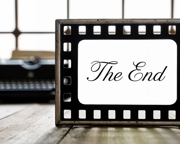 Vintage Film Frame with "The End" Text and Typewriter
