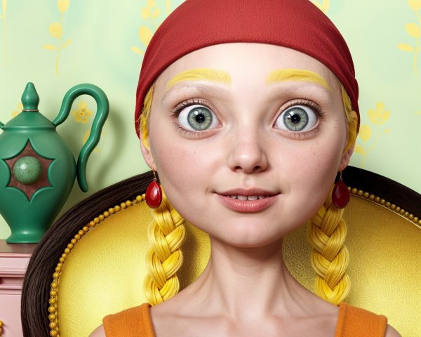 Cartoon Character in Lavish Chair with Floral Background