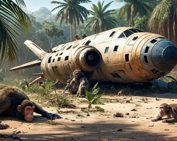 Weathered Spaceship Half-Buried in Lush Jungle