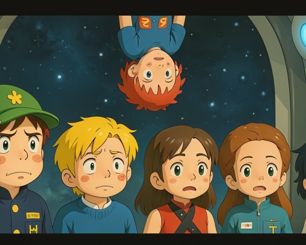 Animated Children in Space-Themed Adventure Scene