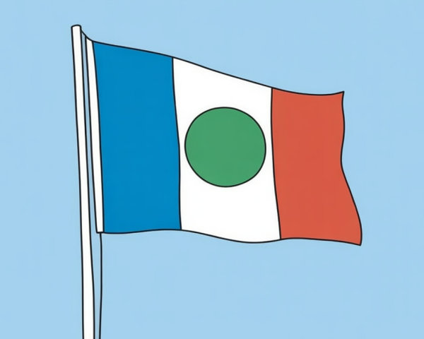 Flag Design with Blue, White, Red Stripes and Green Circle