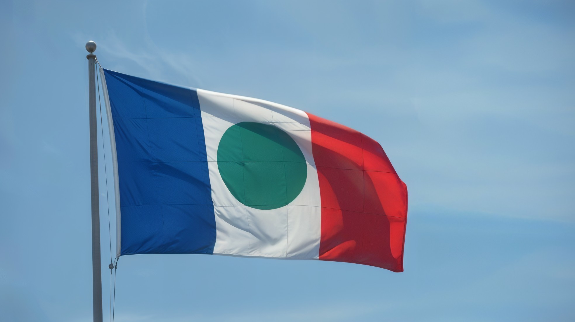 Flag with Blue, White, Red Stripes and Green Circle
