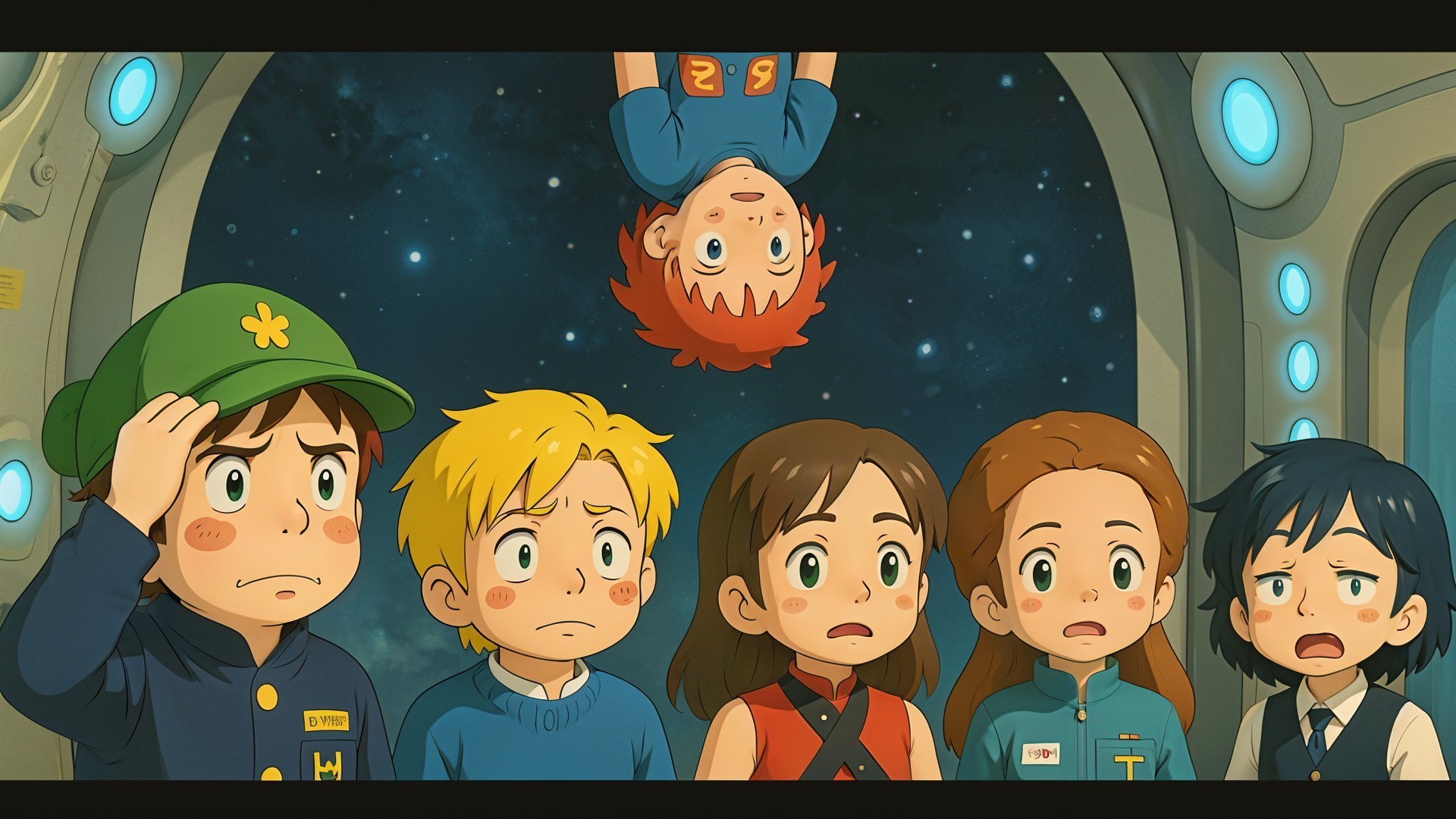 Animated Children in Space-Themed Adventure Scene