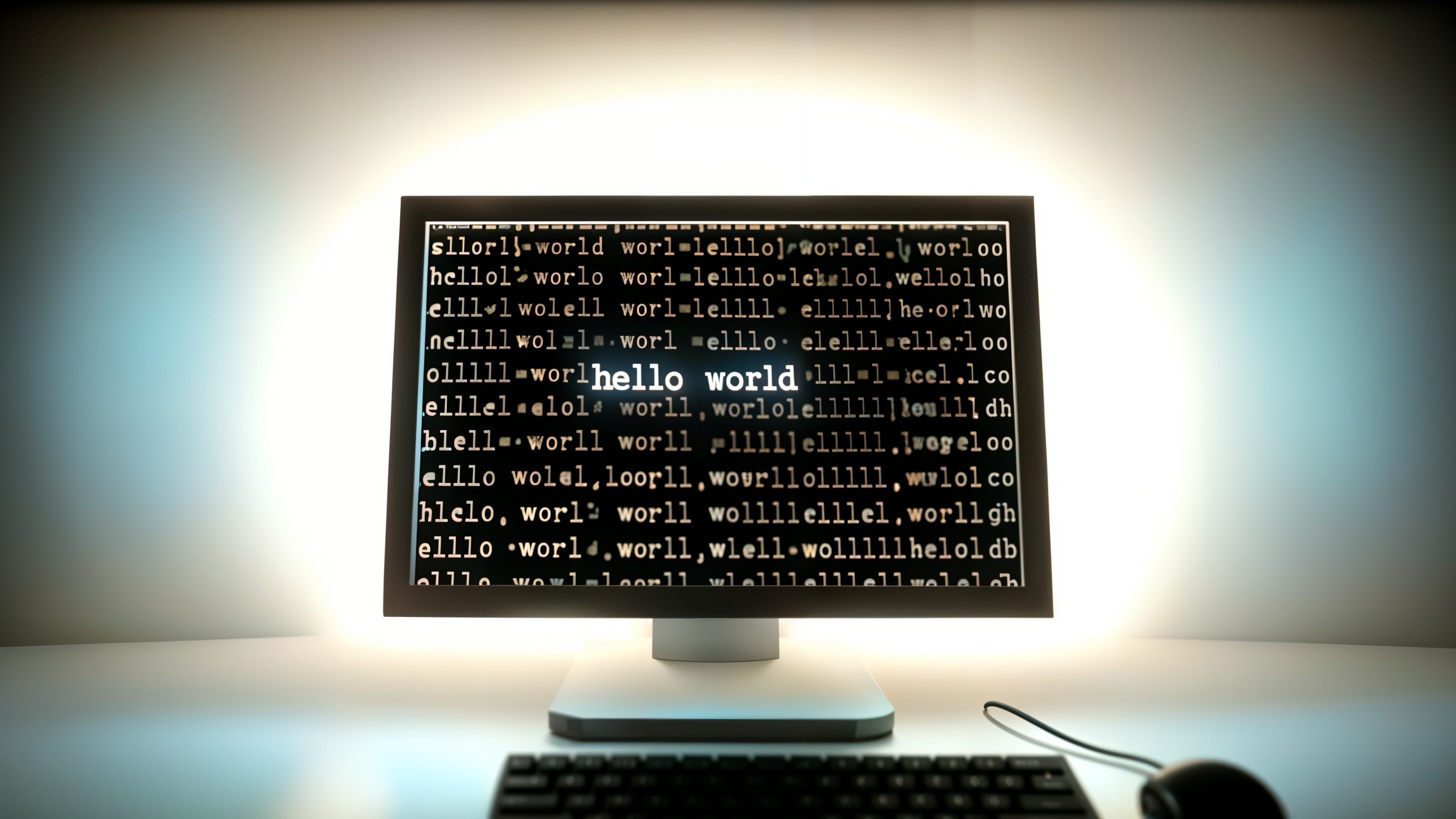 Computer Monitor Displaying "Hello World" Pattern