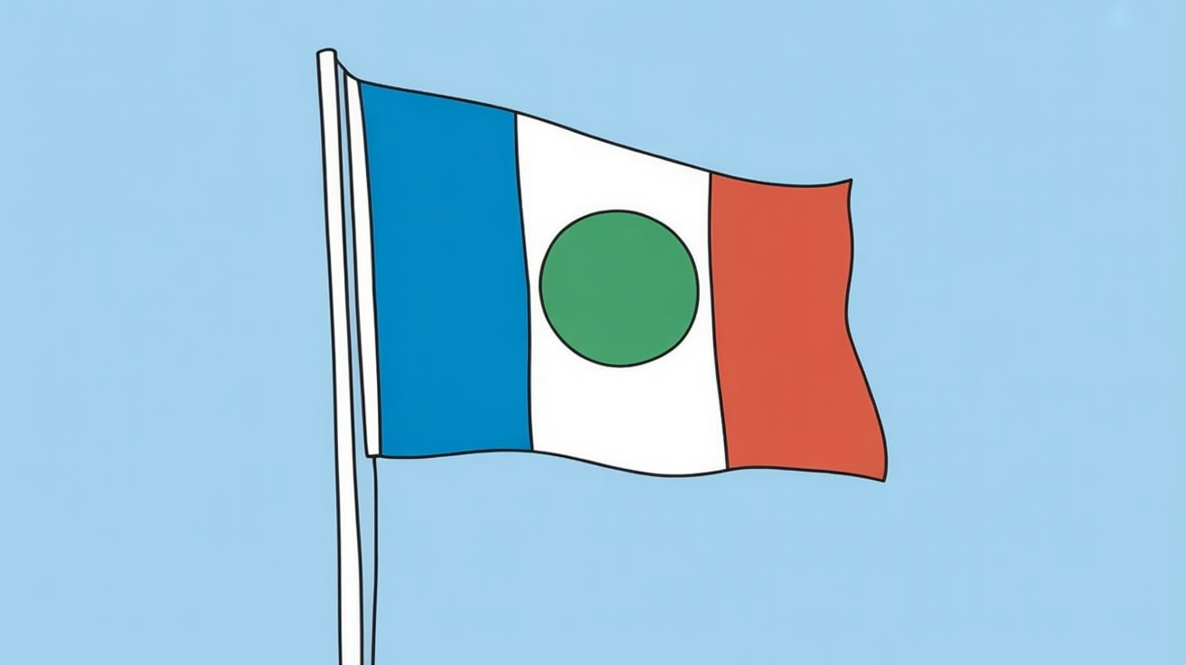 Flag Design with Blue, White, Red Stripes and Green Circle