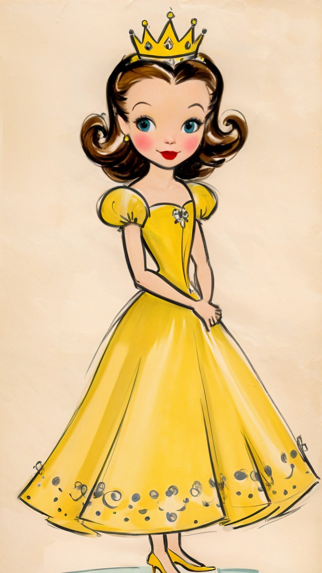 Charming Young Girl in Yellow Gown with Crown