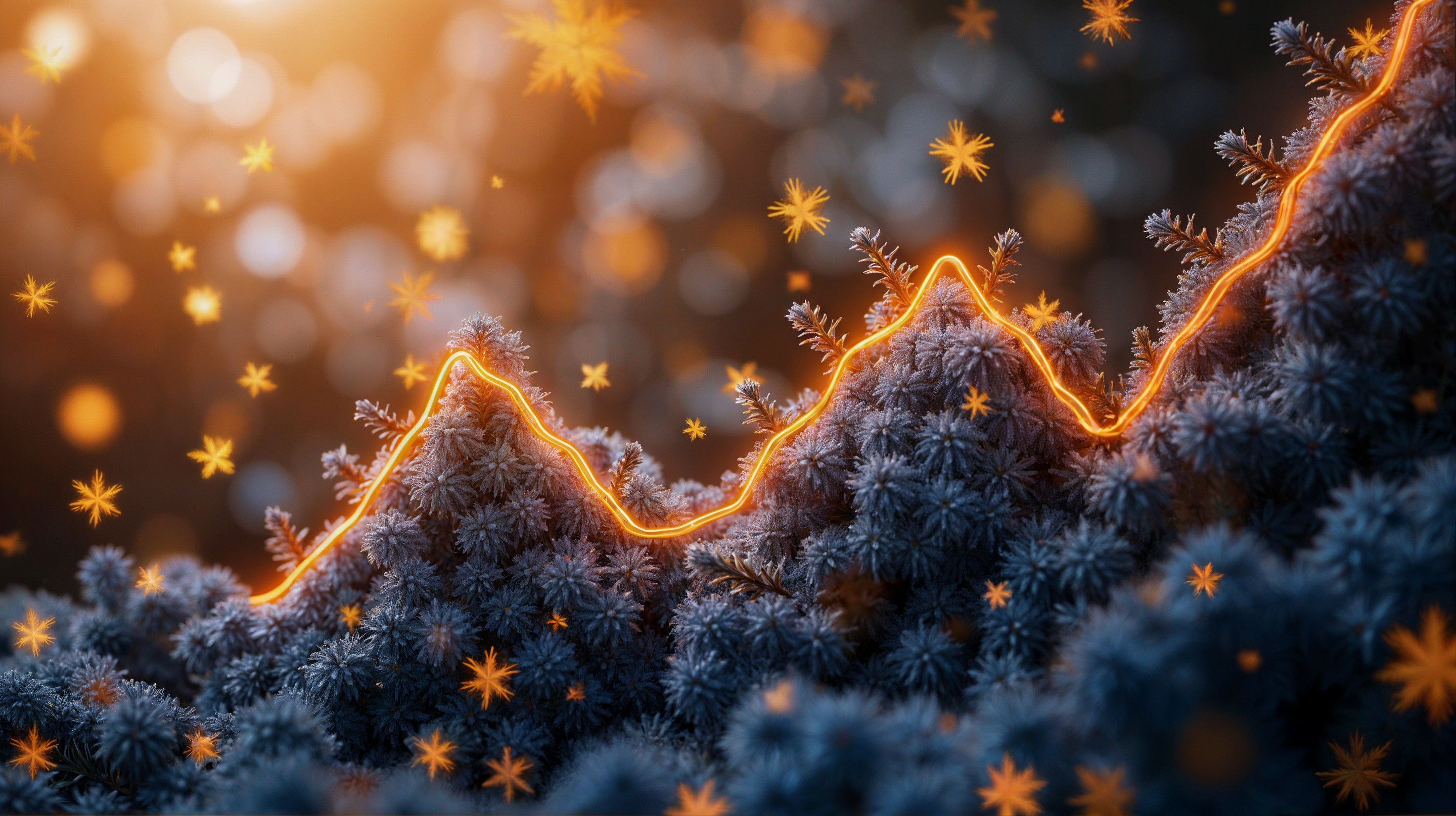 Abstract Orange Line Graph on Frosted Blue Background