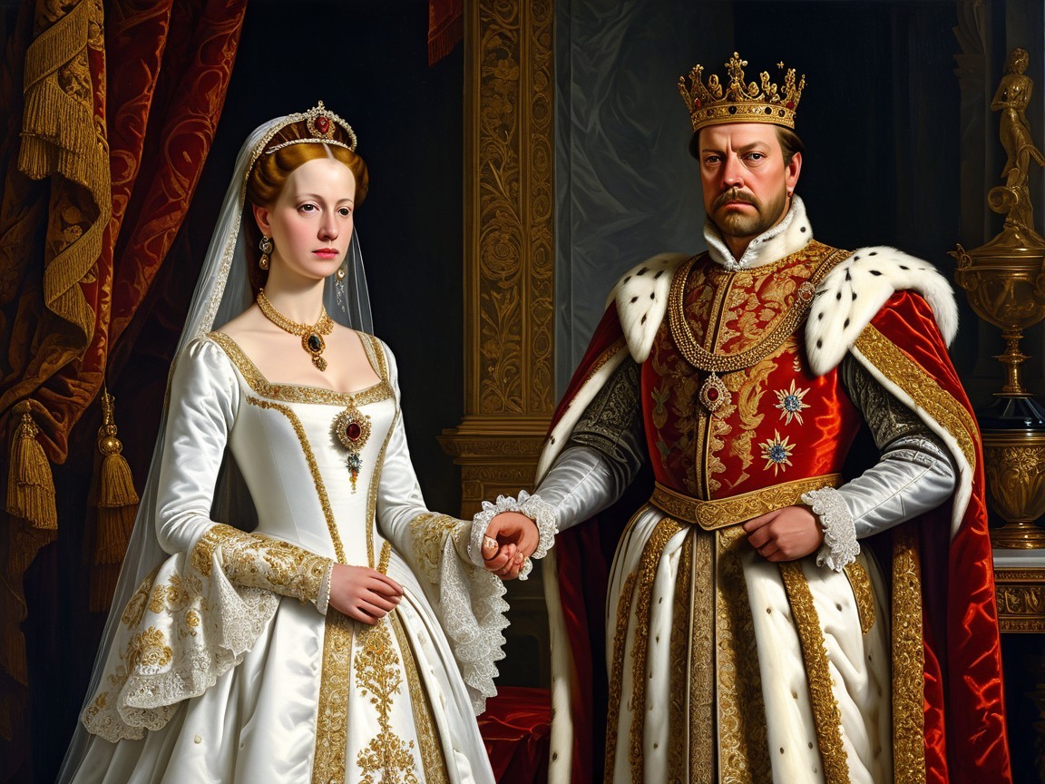 Regal Couple in Elaborate Historical Royal Attire