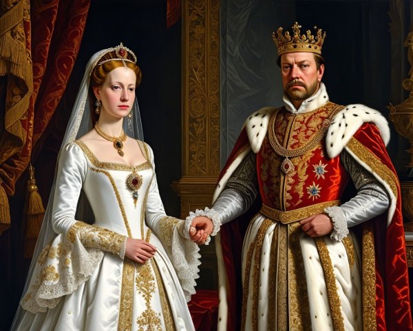 Regal Couple in Elaborate Historical Royal Attire