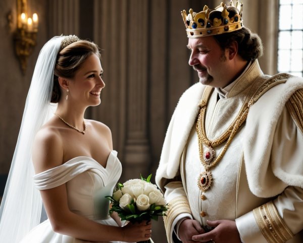Elegant Bride and Regal Groom in Grand Hall