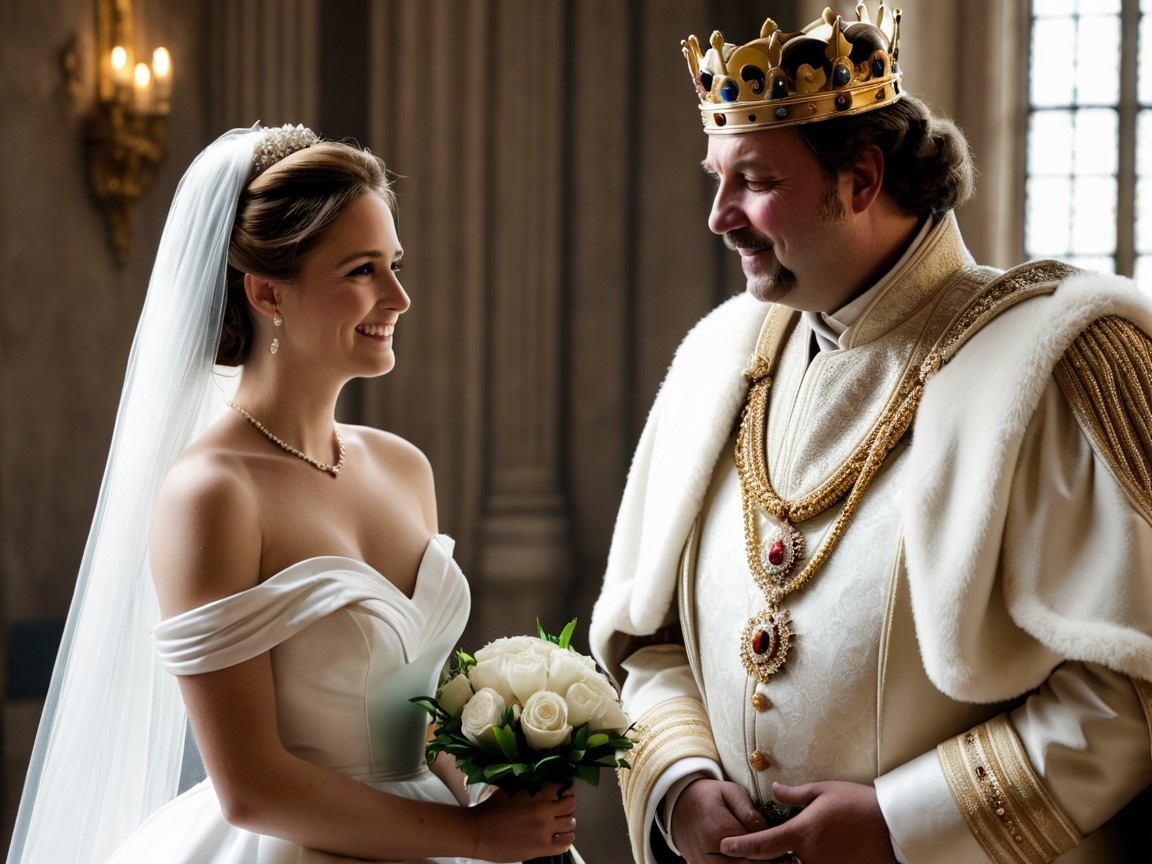 Elegant Bride and Regal Groom in Grand Hall