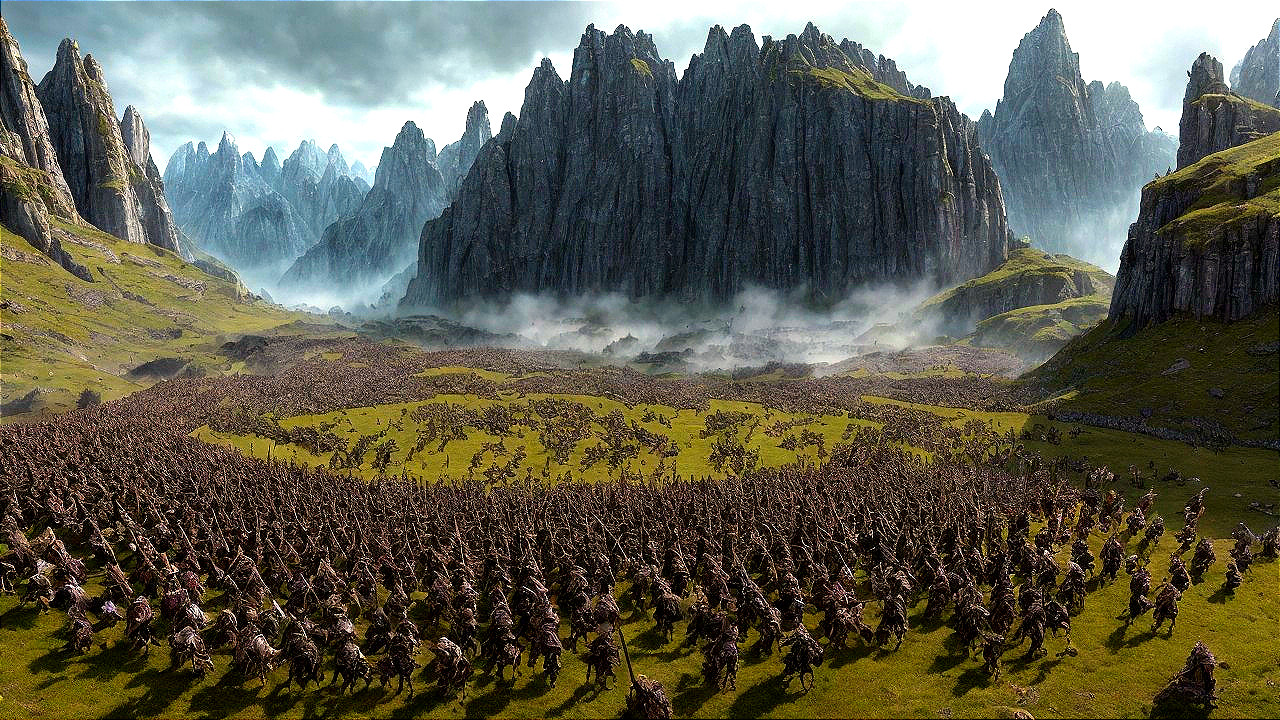 Warriors Assemble in Lush Valley with Dramatic Sky