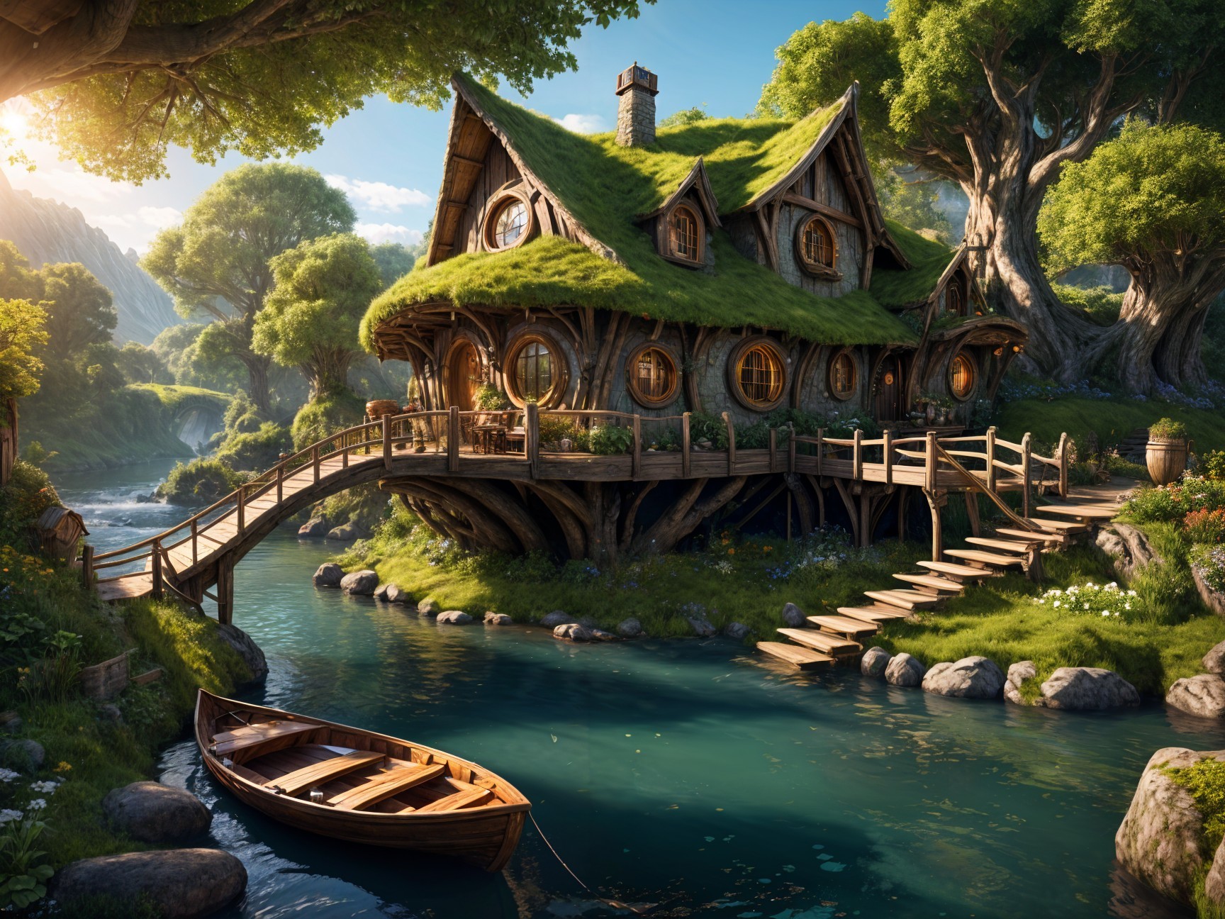 Whimsical Cottage on Stilts by a Serene River