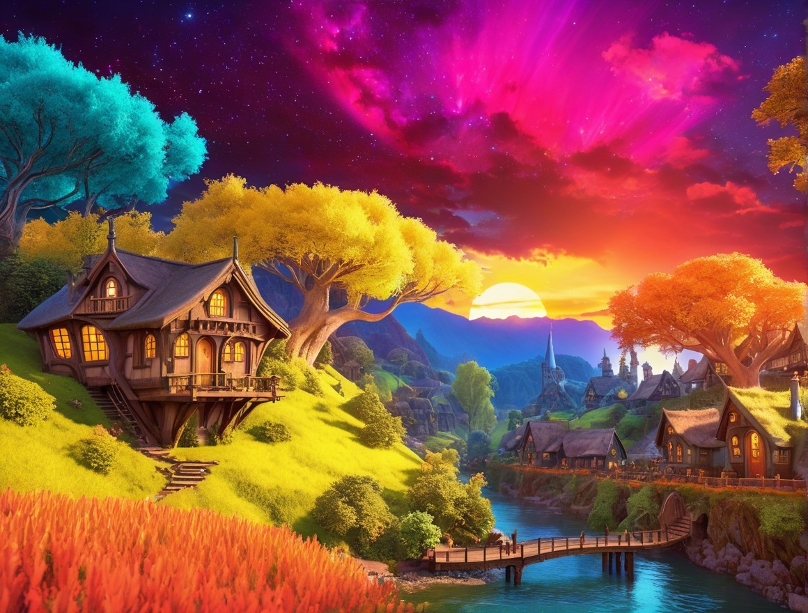 Charming Cottage in a Vibrant Fantasy Landscape