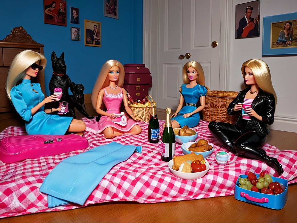 Barbie Dolls Picnic Scene with Food and Drinks