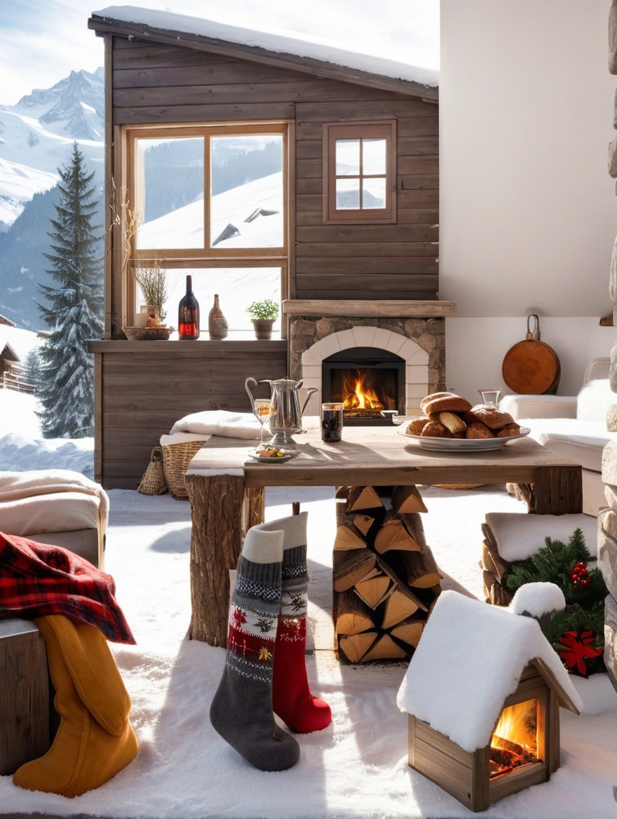 Cozy winter cabin scene with festive decorations