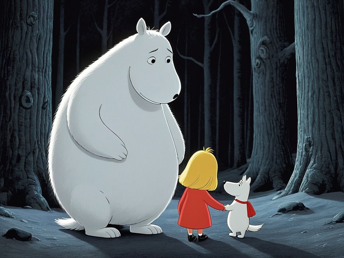 Friendship in a Dark Enchanted Forest Scene