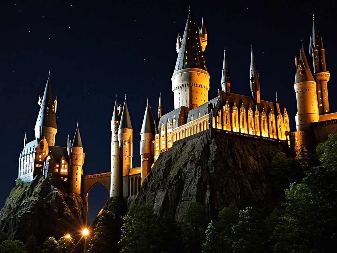 Majestic Castle Illuminated Under a Starry Sky