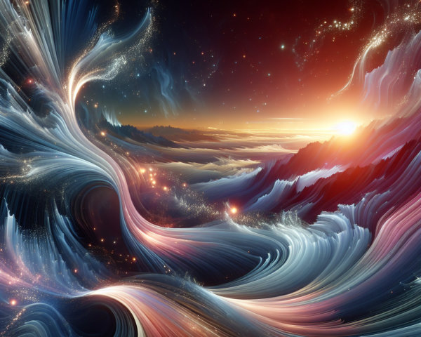 Vibrant Cosmic Scene with Mountains and Starlit Sky