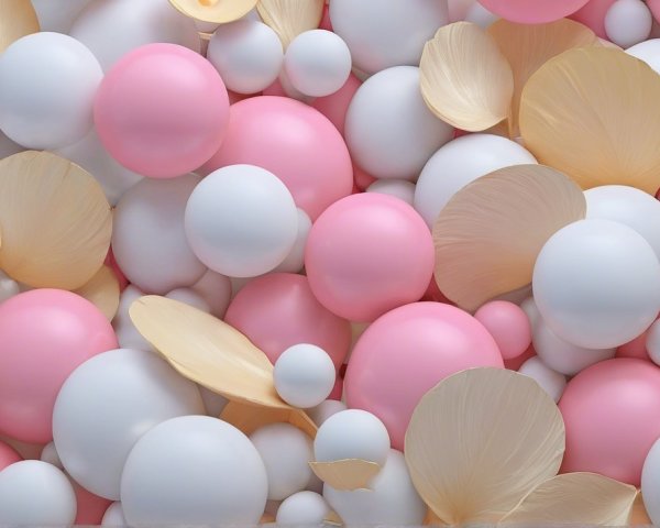 Abstract Composition of Spheres and Petals in Soft Colors