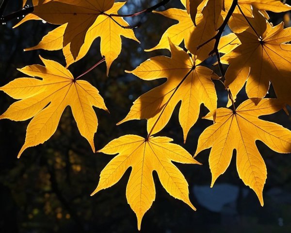 Golden Autumn Leaves in Soft Sunlight Background