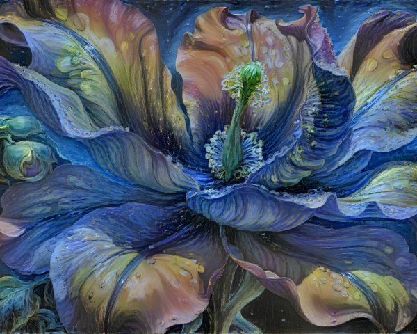 Large flower with intricate petals in deep colors